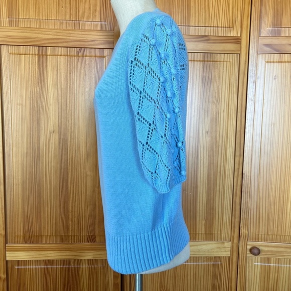 BTFBM Small Light Blue Knit Elbow Length Sleeve Sweater Whimsy 100% Cotton - Picture 5 of 9